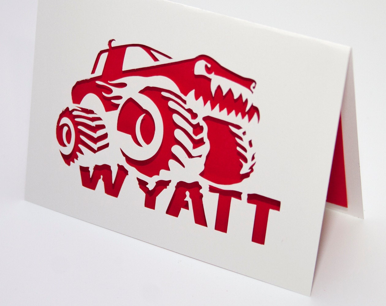 Monster Truck Birthday Card with Personalized Name