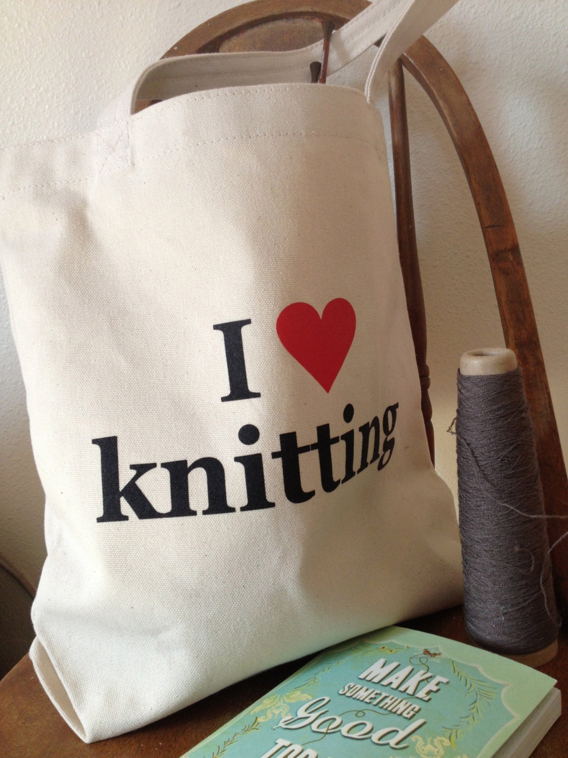 I heart Knitting Cotton Canvas Tote Bag