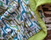 Baby Blanket - Giraffe Love Lagoon - Lime Green and Aqua - Gender Neutral Baby Boy or Girl - Choose Chenille or Minky
