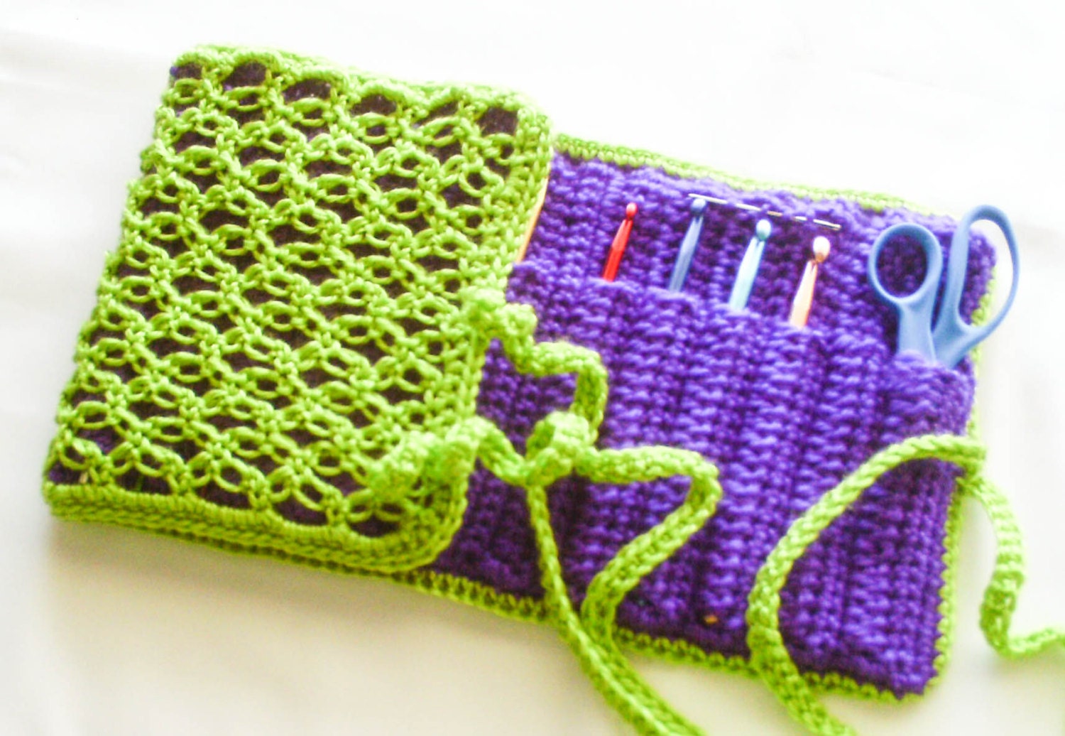 Crochet Hook Organizer - Lime and Grape Travel Case - Green and Purple Art Pencil Storage