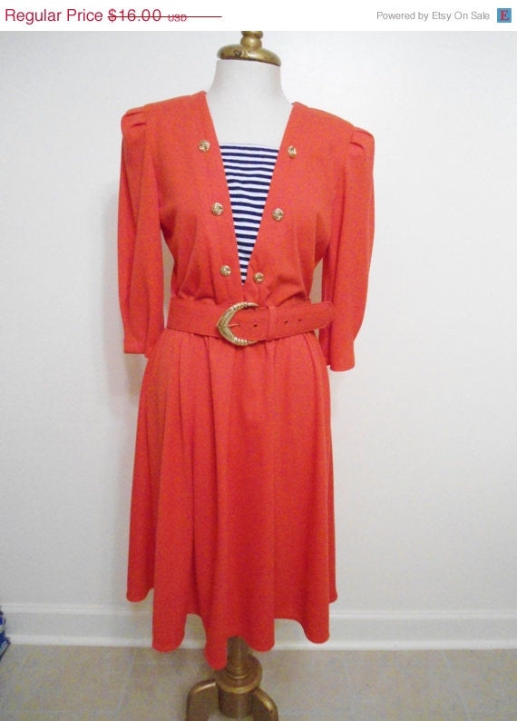 May Days Sale 1980s Vintage Dress Red Sailor with Black and White Stripes by Tabby size 10