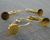 Gold Leverback Earrings, Shiny Gold Tone, 8mm Flat Pad, 5 pairs