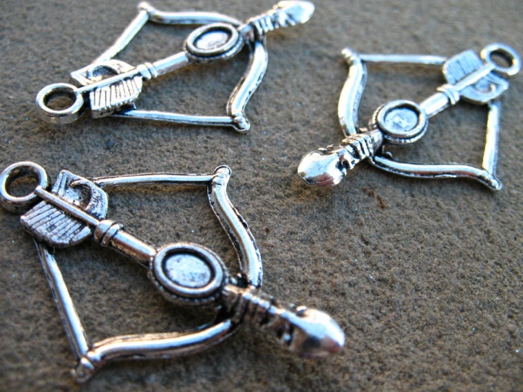 Bow and Arrow Charms, Antiqued Silver, 35mm, 8pcs