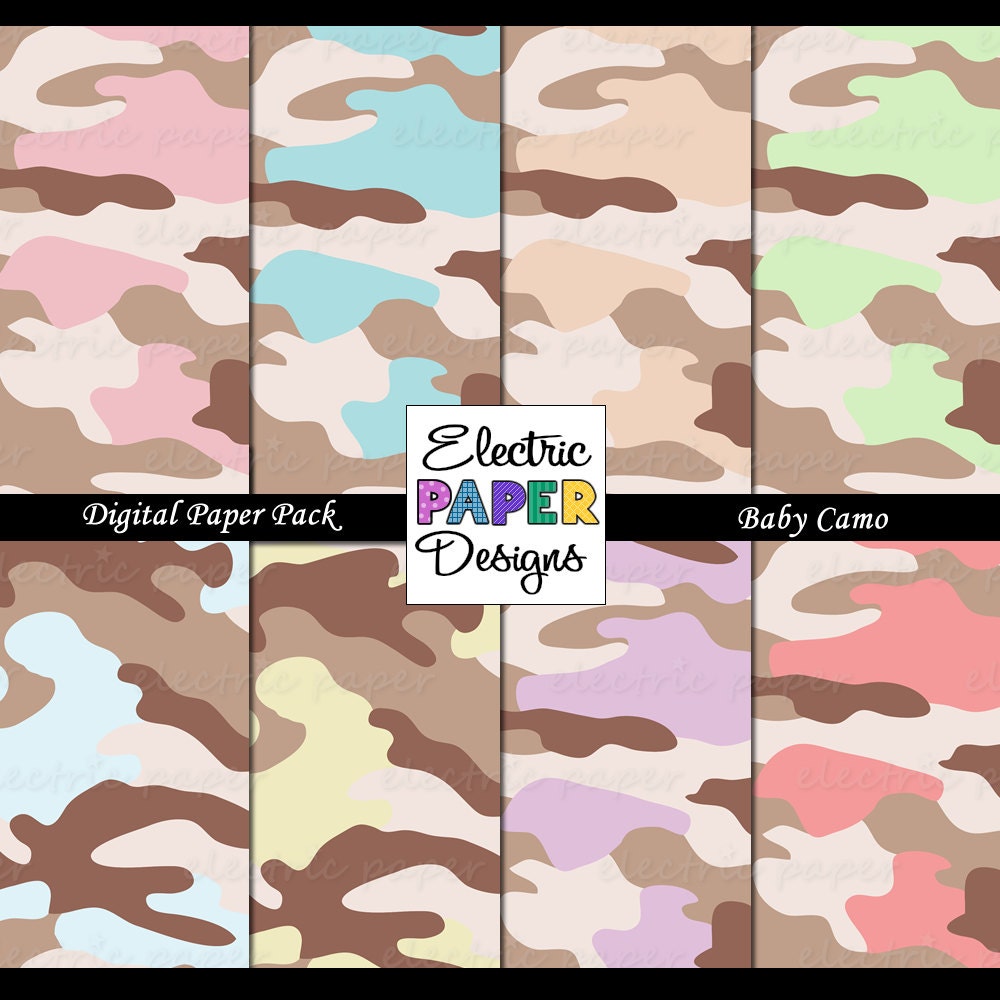 Camo Paper - Printable Camouflage Paper -  in Baby Camo colors - Soft colors with brown - Instant Download