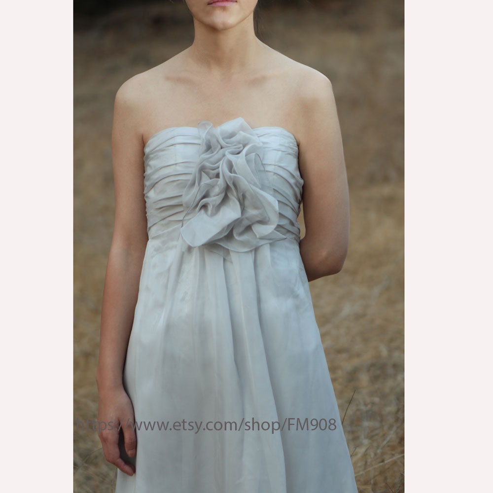 Gray Wedding dress , chiffon party dress, grey bridesmaid dress, strapless formal dress in light gray ,XS,S,M,L  (B007))