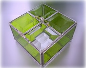 Stained Glass Box  - Jewelry Trinket Box - Lime Green with Beveled Top - 4 x 4 x 2 - WelcomeJewelry