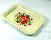 Vintage Tip Trays ORANGE ROSES Bouquet Set/6 Snack Tray