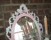 Freshly painted a shabby chic, baby girl nusery pale paint highlighted on a white Syroco framed mirror