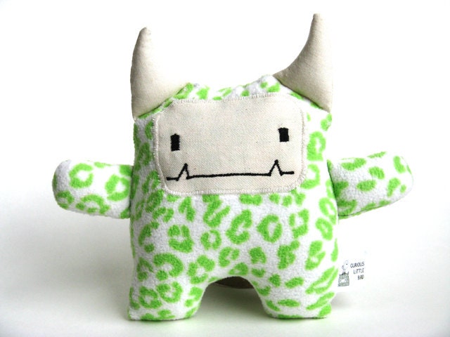 Leo the stuffed fleece plush monster - Lime green leopard print