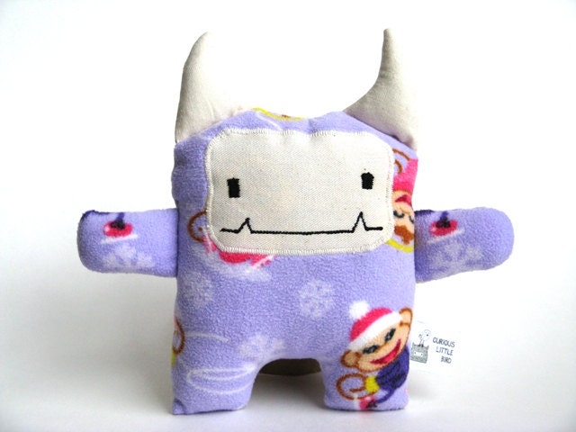 Lucy the stuffed fleece plush monster - Purple skating monkeys