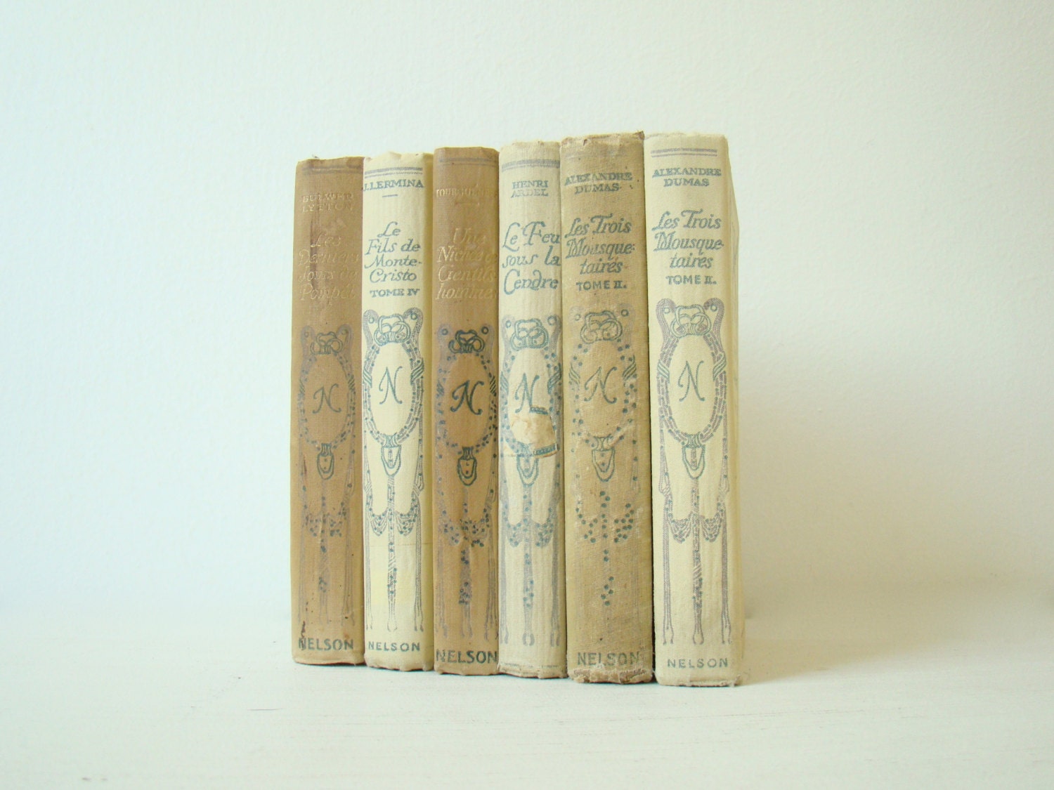 six tattered romantic french decor, neutral summer shades, beach decorating, Nelson collection, 1910s, pale yellow french books