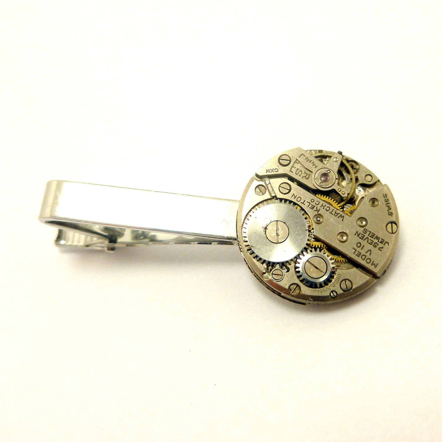 Mens Tie Clip, Steampunk Watch Movement Tie Tack, Steampunk Clothing Accessories