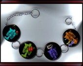 Human Skeleton Torso antique medical illustrations Black Goth stylized Charm Bracelet with Rhinestones Altered Art Jewelry