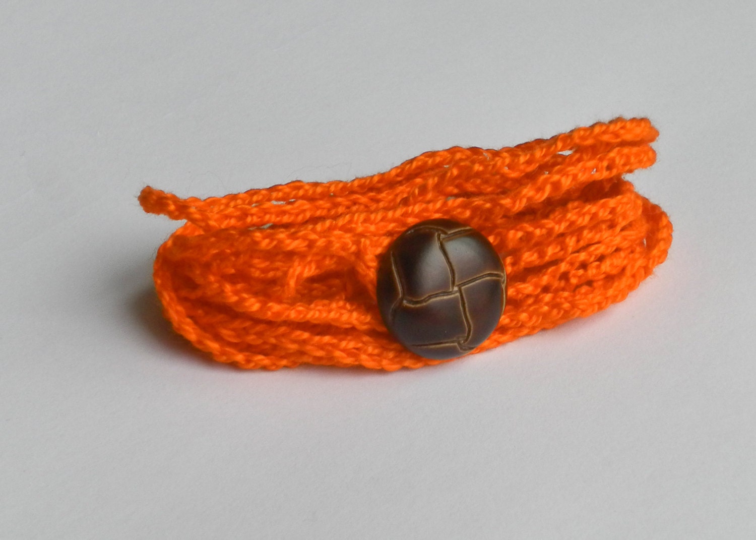 Crochet Wrap Bracelet Orange and Brown Button Focal Cotton Bracelet Fundraiser