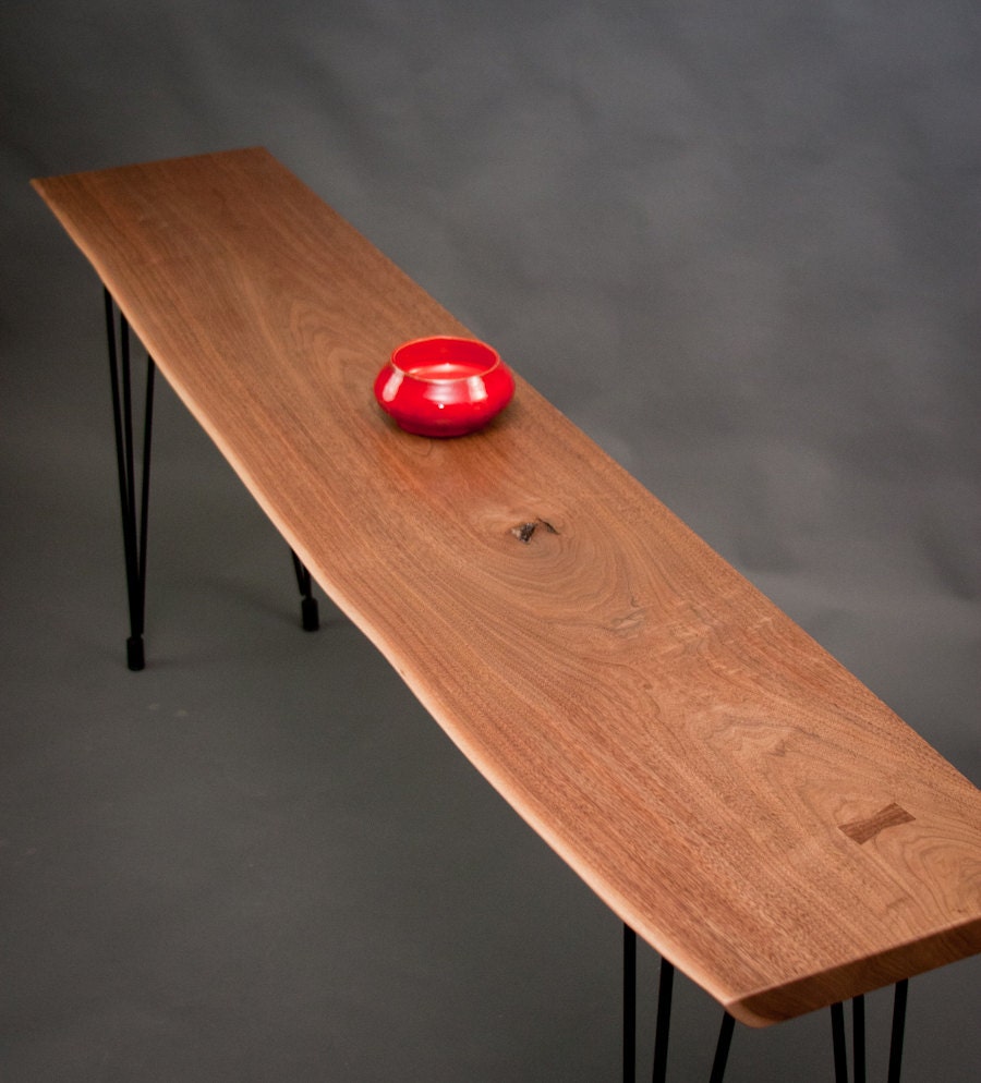 LONG Natural Black Walnut CONSOLE TABLE  - Reclaimed - Live Edge - MidCentury