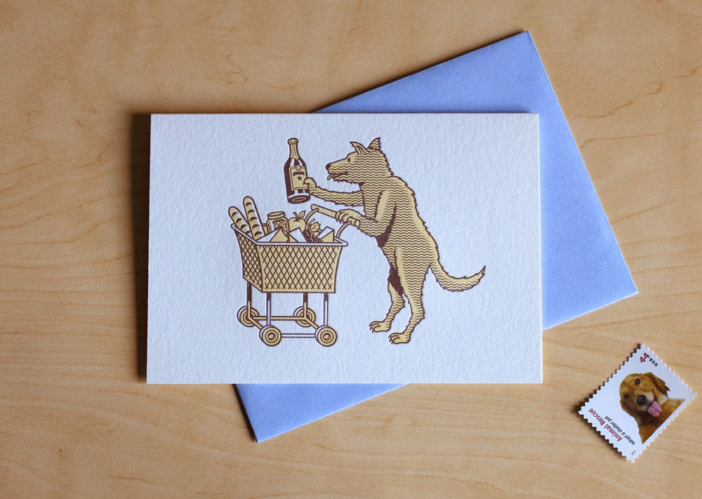 Shopping Dog Letterpress Card