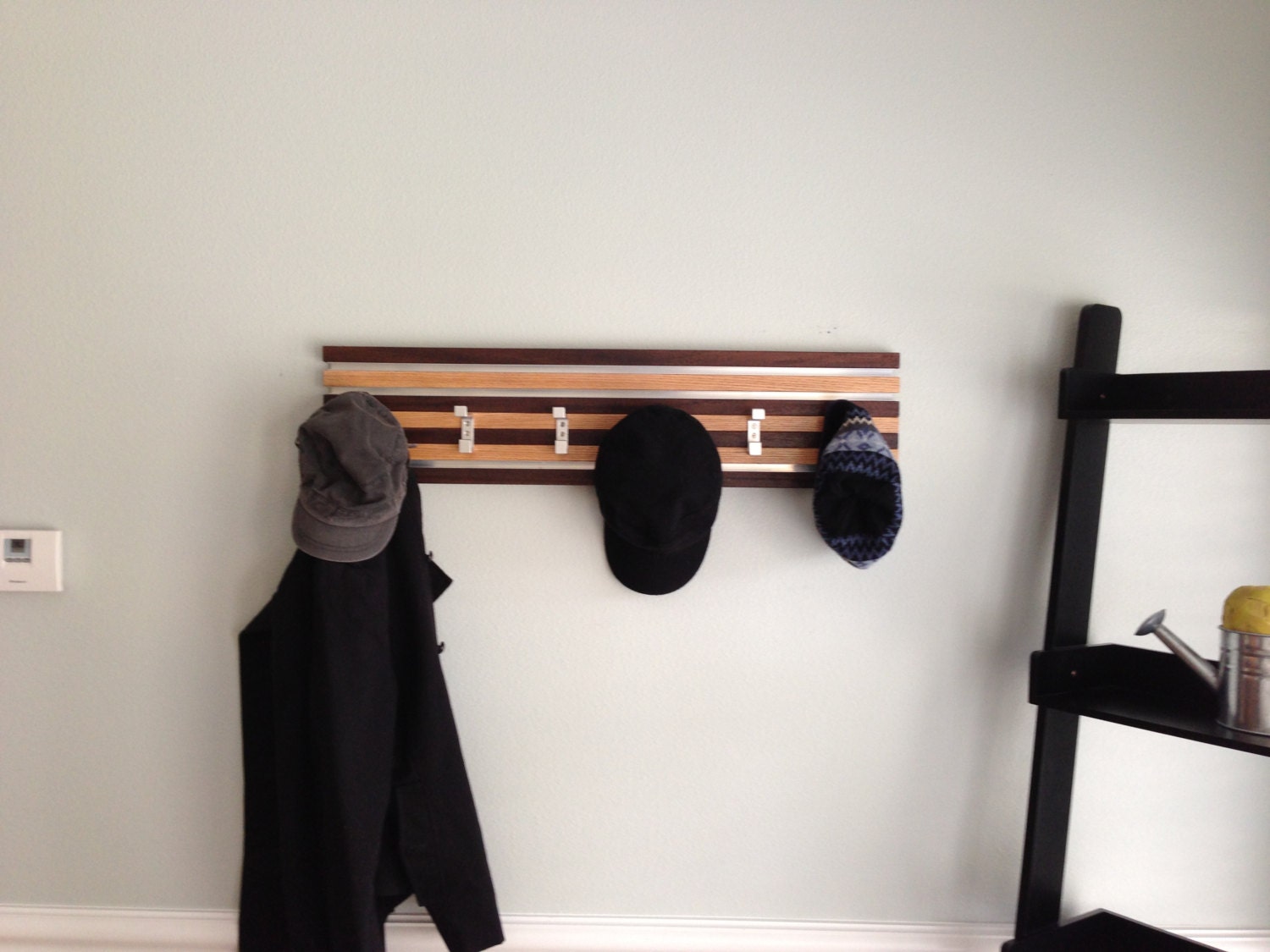 Coat Rack Wall Hanging 6 Double Hook Wood & Metal Modern Oak and Espresso Finish