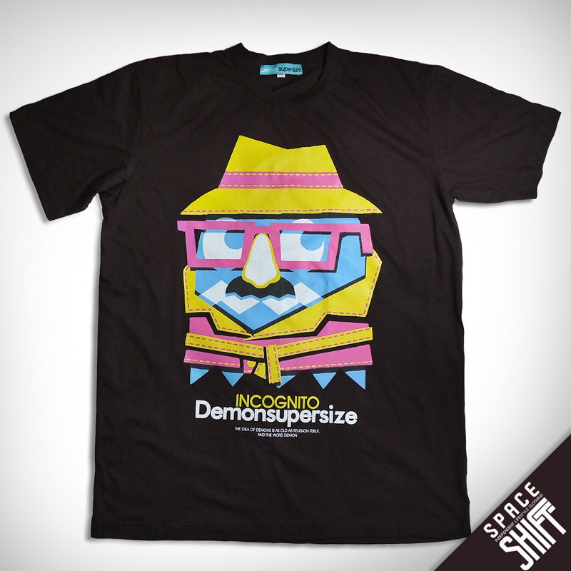 size XL -- S010.Ghost Incognito ( Dark Brown ) : Geekery Hand Screen Printed Graphic T-shirt --- Men Women Unisex Pacman Game 8bit Ghost