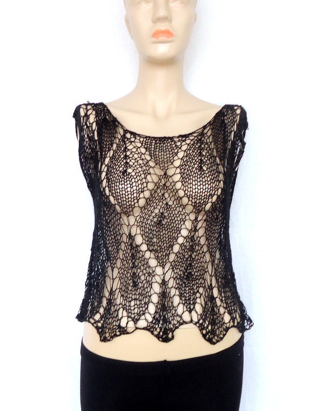 Knitting Black Tank. Flapper airy Lace knit top