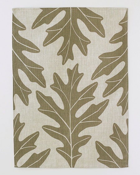 Linen Tea Towel - Oakleaf in Slate