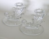 Pair of 2 Glass Candlestick Holders