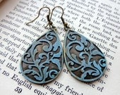 Large Patina Brass Teardrop Earrings.