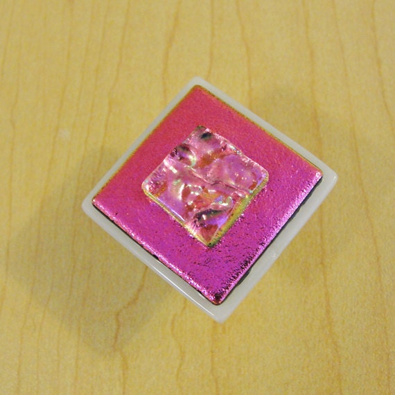 1 Dichroic Fused Glass Knob - Bright Pink Cabinet Knobs Pulls - Cabinet Hardware Fixture - Jewelry Hanger  Dresser Knobs