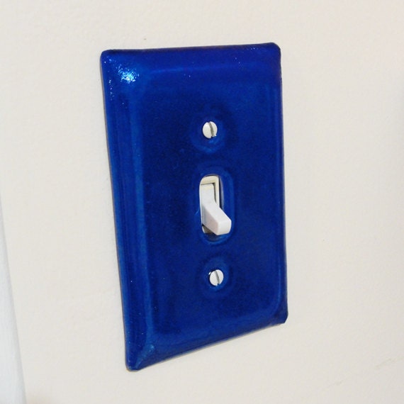 Iridescent Fused Glass Light Switch Plate - Dark Blue Home Decor Glass Art Kitchen Bathroom Bedroom Light Plate Outlet Cover