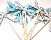Dragonfly Cupcake Toppers, Set of 12, Double Sided, Dragonflies, Destination Wedding, Travel Theme, Take Flight, Woodland Wedding