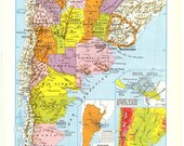 Vintage Map of Argentina, 1950s Political Division