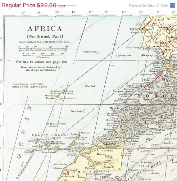 Vintage Map  Africa North West 1930s  Large to Frame