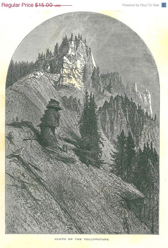 Cliffs on the Yellowstone Antique Art Print 1895 Wood Engraving