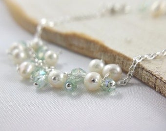 Mom, Mum, Mother's Day, Mother , Beach Wedding , Mint and Pearls Bracelet, Bridal, Bridesmaid