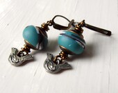 Two Little Birds - handmade earrings, polymer earrings, bird earrings, turquoise earrings, teal earrings, pewter earrings, nature earrings