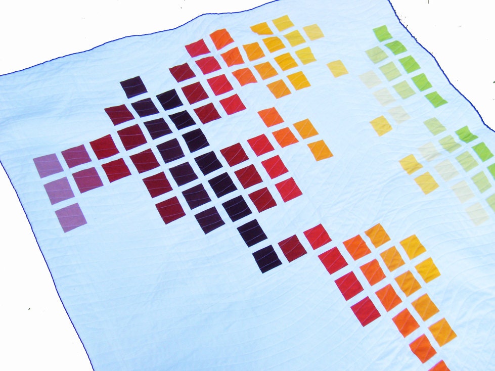 World Map Quilt - North and South America - Lap quilt, baby quilt, patchwork throw - Kona Slids - reds oranges