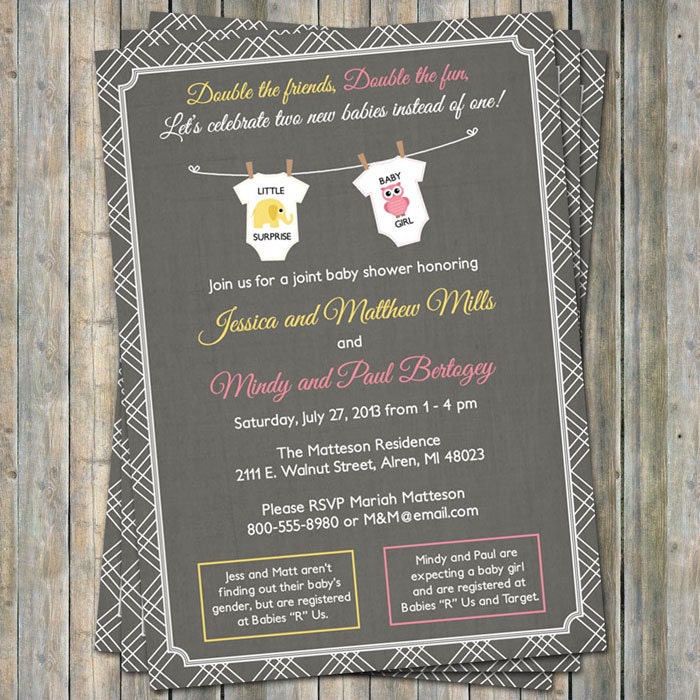 Joint Baby Shower Invitation, onesies, Digital, Printable file (any colors)