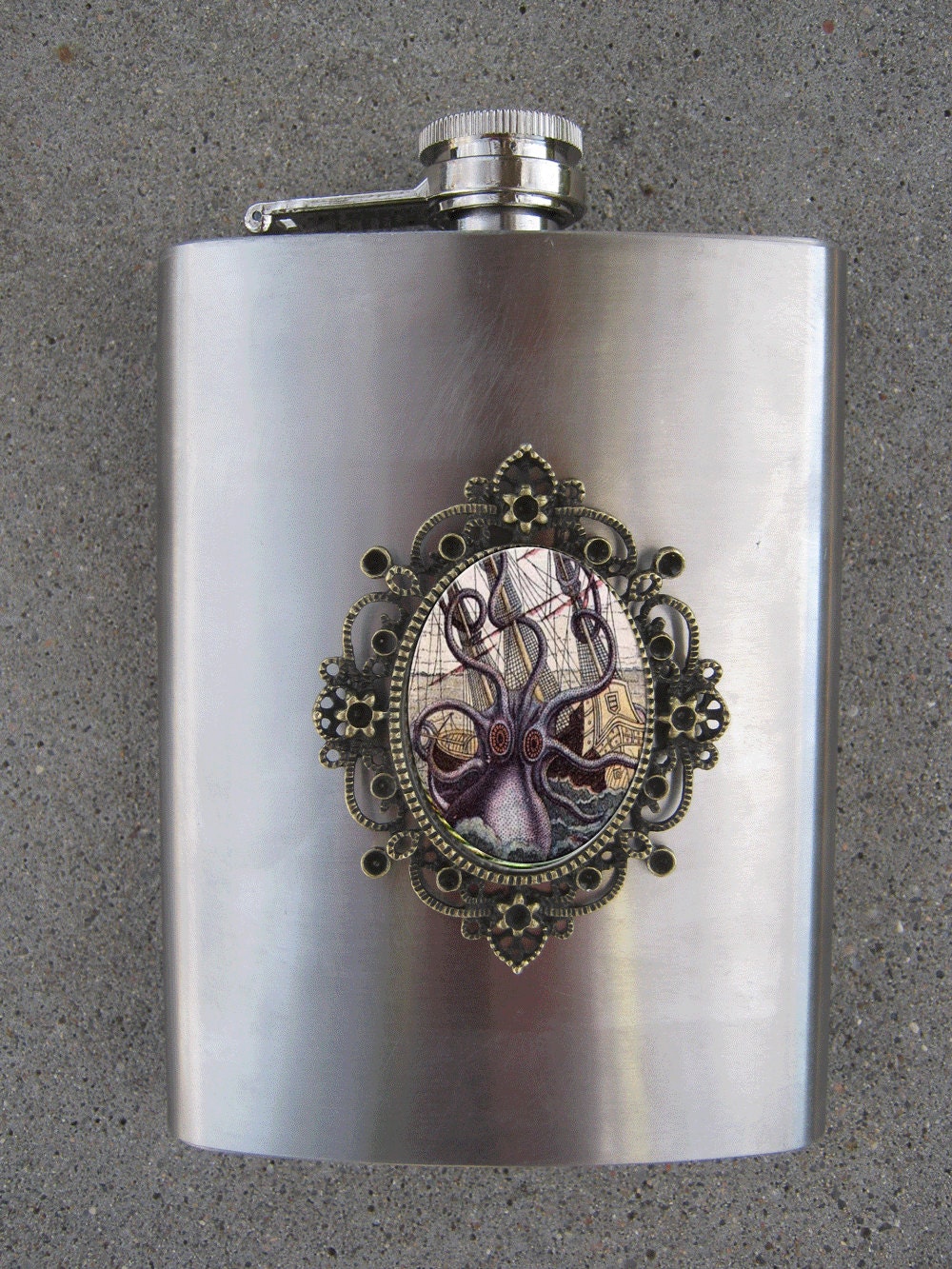 Octopus Eating Ship Sea Monster Steampunk Flask Fathers Day Traveler Trendy Cool