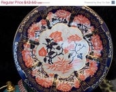 Vintage Orange & Royal Blue Flower Pattern Tin Wall Hanging Serving Dish Oriental inspired 1971 1970's Home Decor