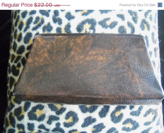 Vintage Brown Vinyl Classic Clutch 1950's Rockabilly Mad Men Mod Accessories Retro Handbag Bag Purse by HL USA