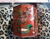 Vintage Orange Oriental Collectible Tin Mid Century Modern Asian Home Decor 50s 60s