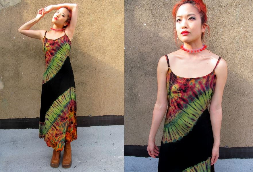 TIE DYE Hippie Woodstock Festival Boho Maxi Dress