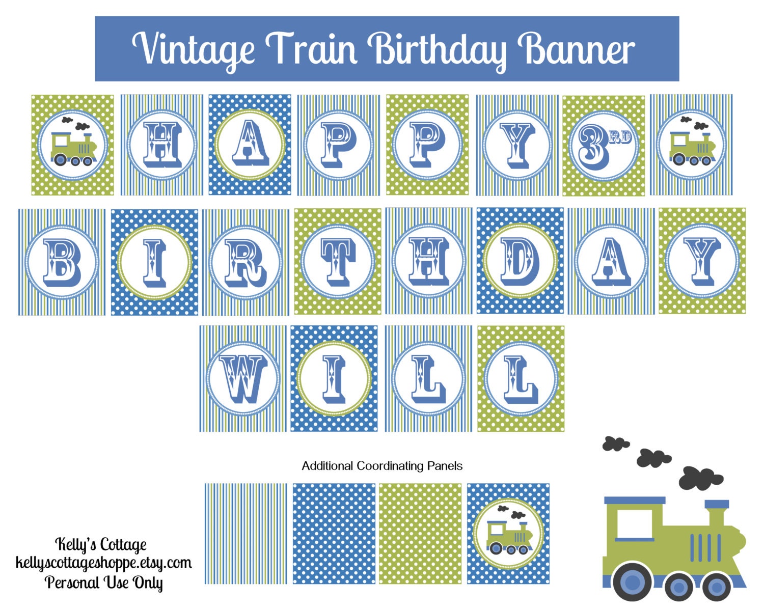 Custom, Printable Vintage Train Birthday Banner Il_570xn