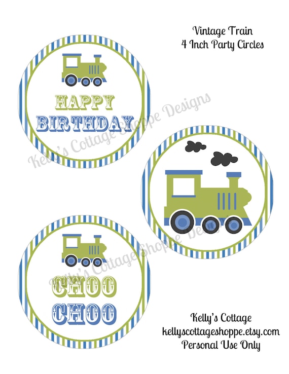Instant Download Vintage Train Birthday 4 Inch Party Circles Il_570xn