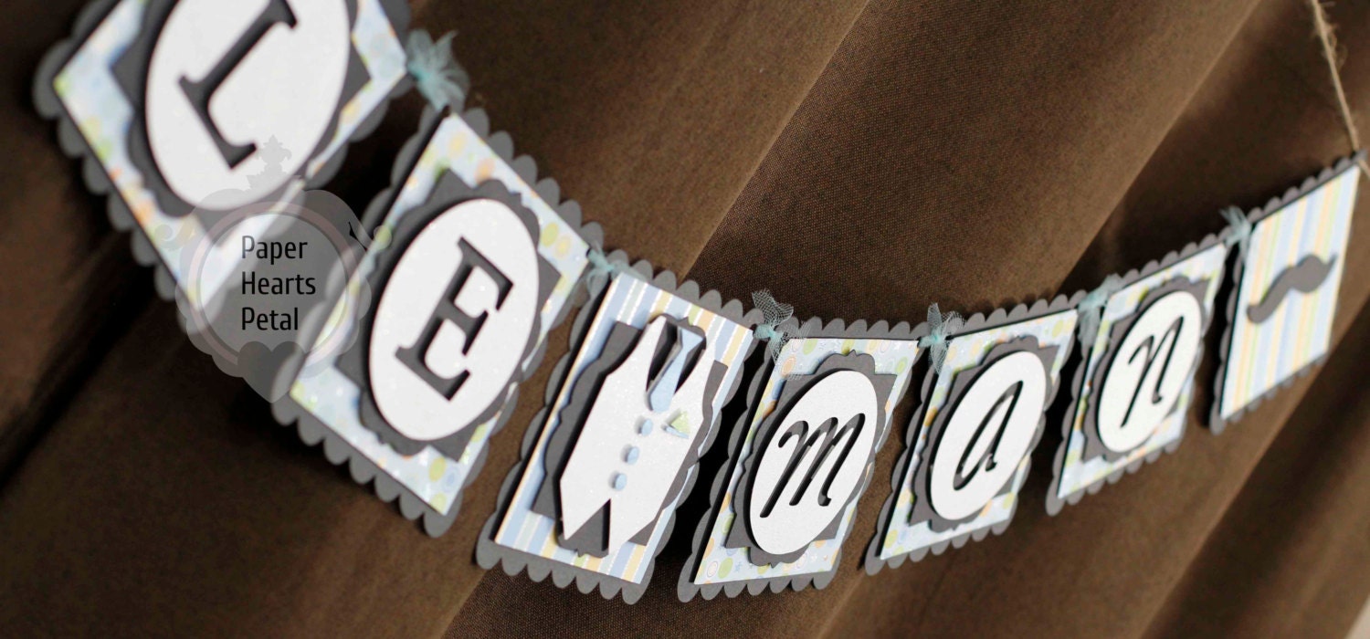 Custom Baby Shower Banner - Little Man - Mustache Bash and Vest Theme -  You select colors