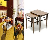 Vintage 60s Mid Century Danish Modern Walnut Stacking Nesting Tables Retro Eames Era