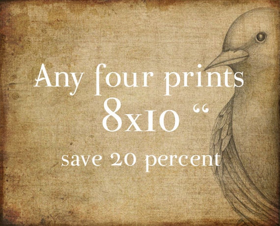 SAVE 20 PERCENT - Choose any four 8x10 inches prints