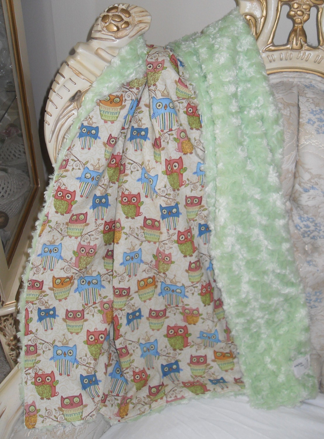 Nighty Night Owl Owls Allover Ivory Baby Blanket