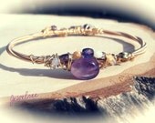Amethyst with Glass Bead Crescent GUITAR STRING Bangle- Sixth Anniversary Stone. Recycled, Musically Inspired Adornment