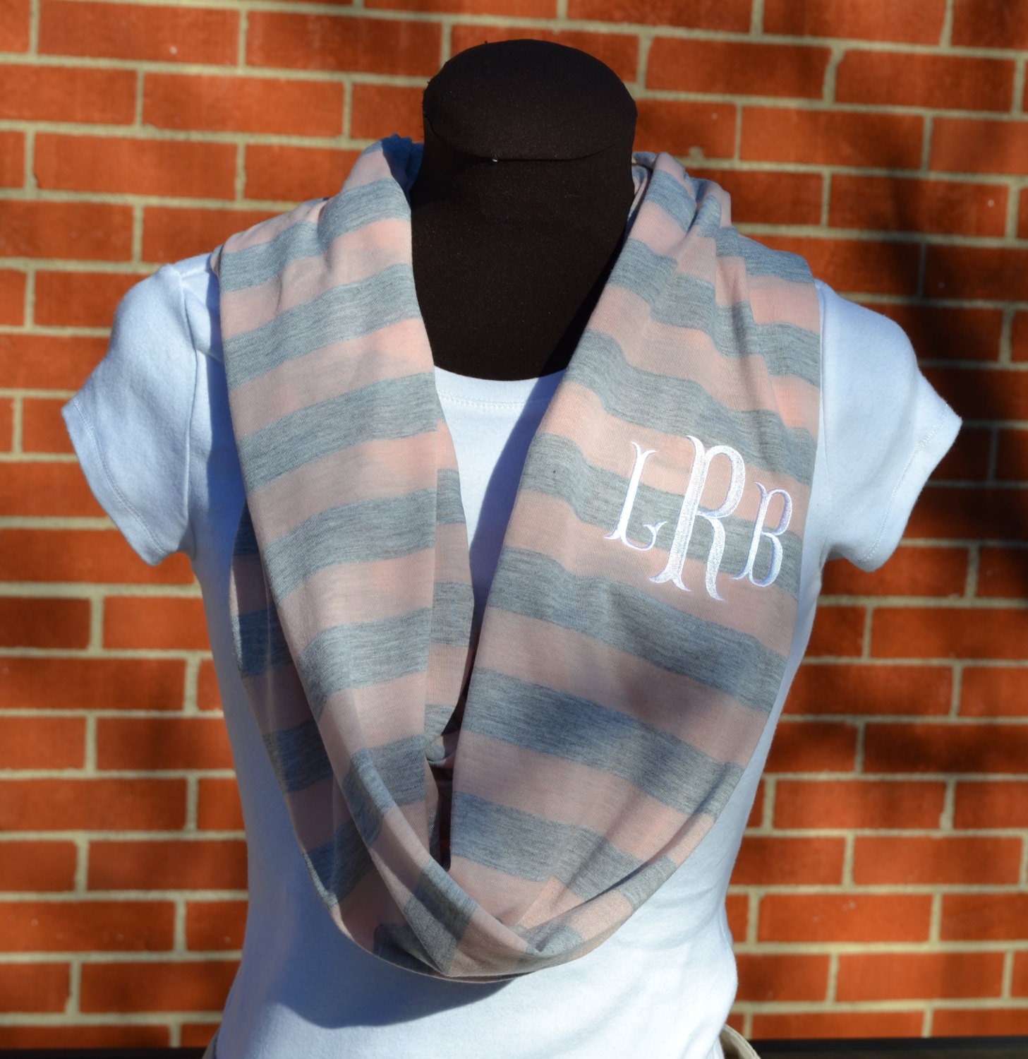 Monogrammed Infinity Scarf Pink and Gray Stripe Knit Jersey