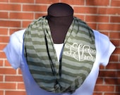 Monogrammed Infinity Scarf Green Tonal Stripe Knit Jersey
